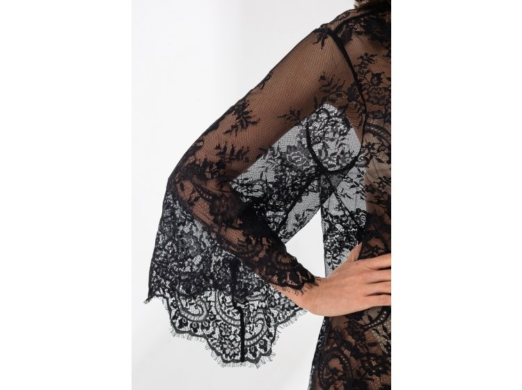 Пеньюар гипюровый German Volf. 100029-1 длинный черного цвета