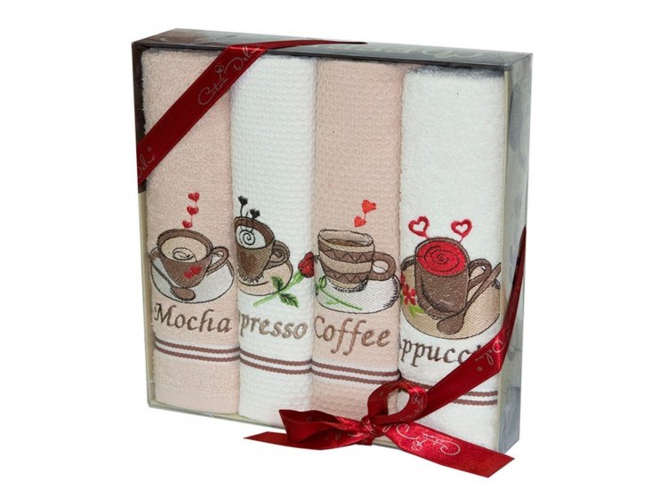 Набор из 4-х кухонных махровых полотенец Gursan. Кофемания