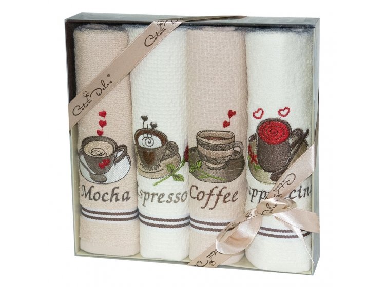 Набор из 4-х кухонных махровых полотенец Gursan. Кофемания