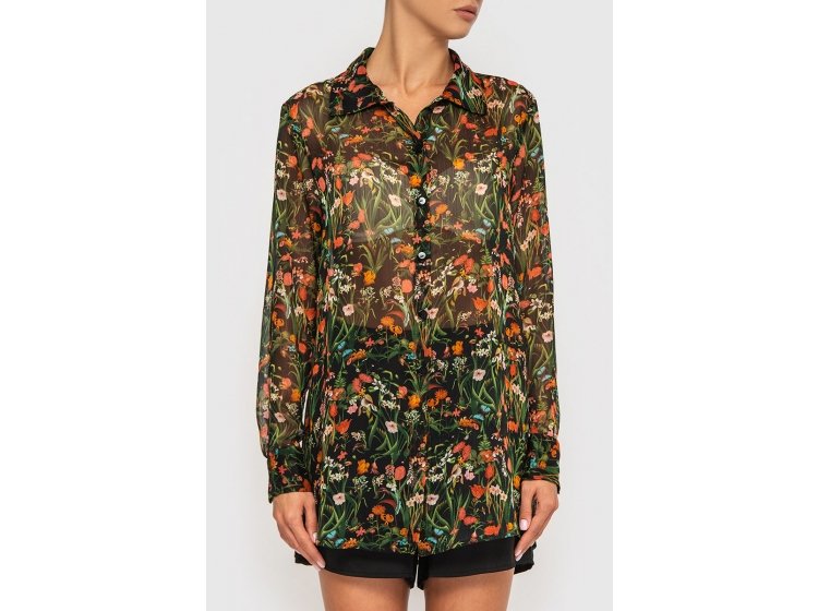 Рубашка женская шифоновая German Volf. 21037 цветочный принт