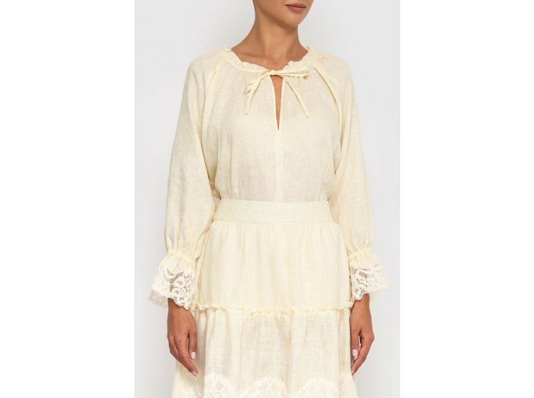 Костюм льняной в стиле бохо German Volf. 21041-2  юбка и блузка молочного цвета с кружевом