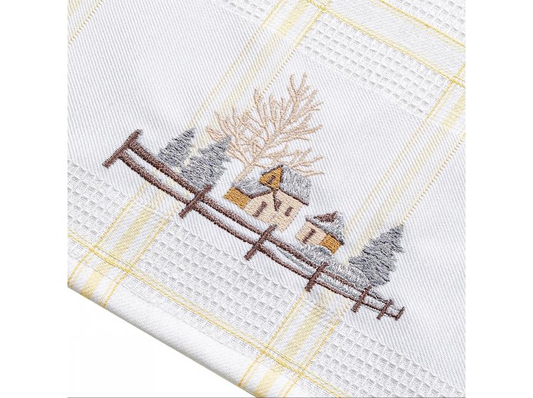 Полотенце вафельное Home Line. Желтая полоска, с вышивкой домики