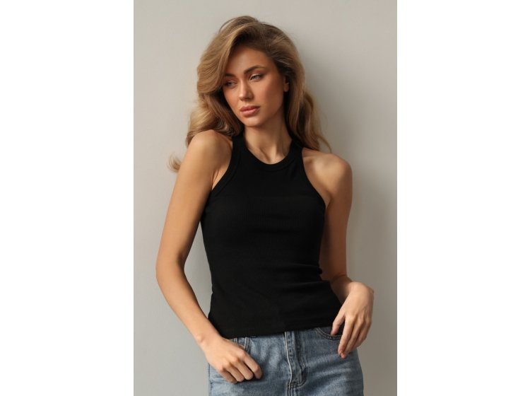 Майка женская трикотажная в рубчик на бретелях German Volf. 24006 черного цвета