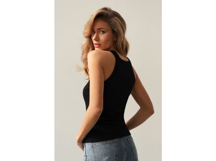 Майка женская трикотажная в рубчик на бретелях German Volf. 24006 черного цвета