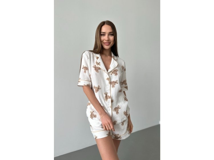 Муслиновый комплект German Volf. 24053 белый с принтом мишки