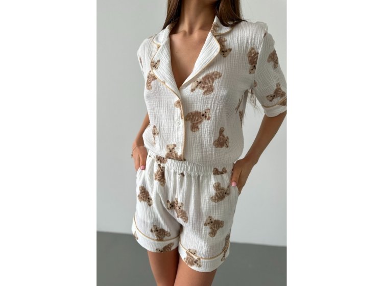 Муслиновый комплект German Volf. 24053 белый с принтом мишки