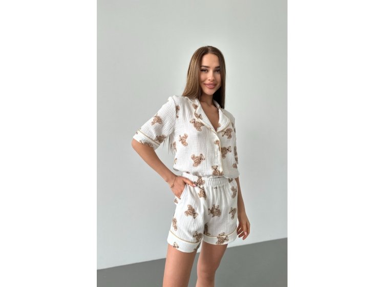 Муслиновый комплект German Volf. 24053 белый с принтом мишки