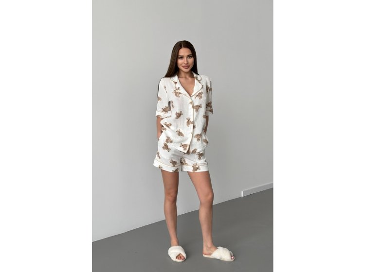 Муслиновый комплект German Volf. 24053 белый с принтом мишки