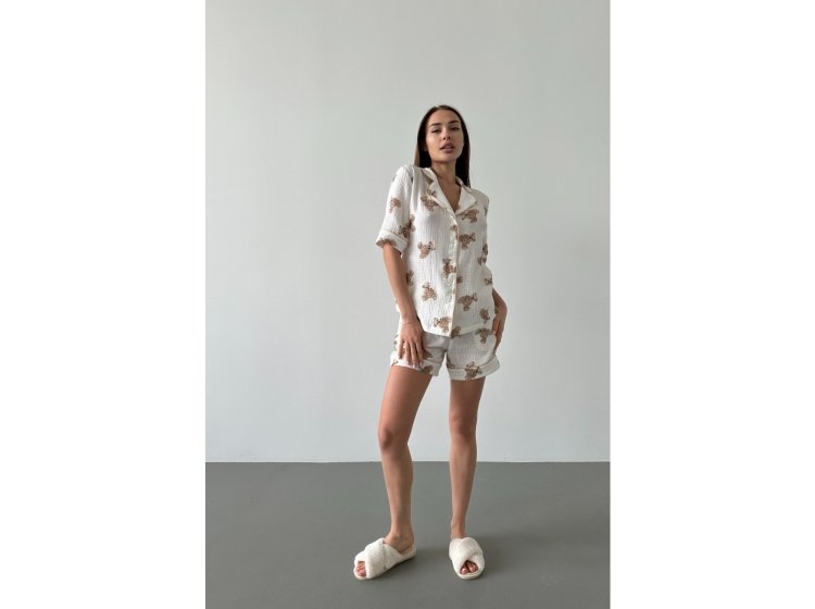 Муслиновый комплект German Volf. 24053 белый с принтом мишки