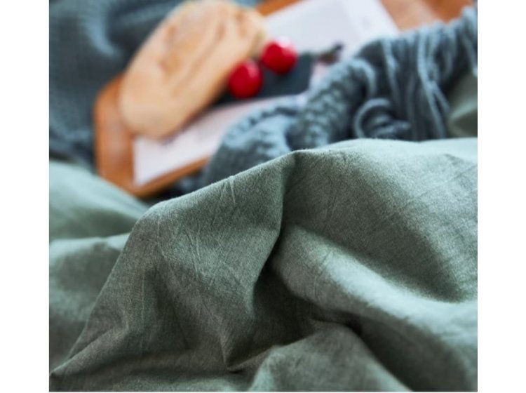 Постельное белье Love you. Вареный хлопок серо-зеленое