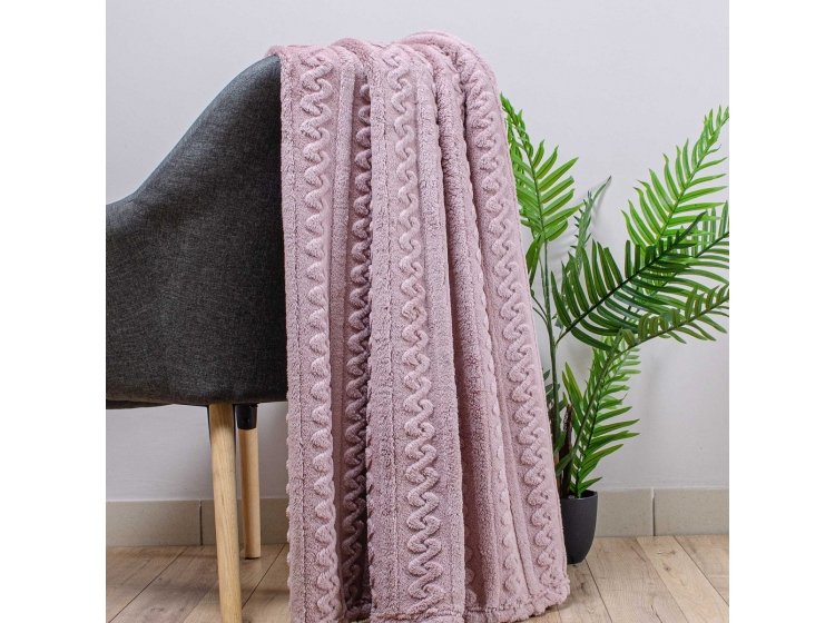 Плед флисовый Home Line. Жаккард Коса пудровый