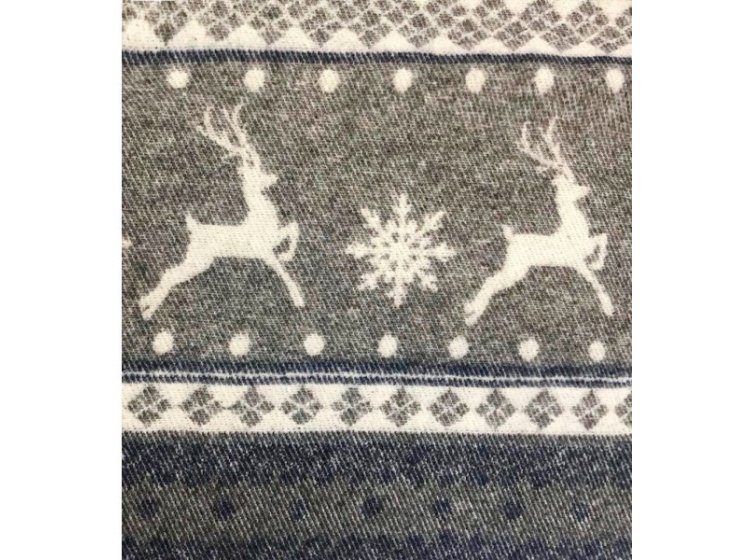 Шерстяной плед Love You. Олени сине-серый