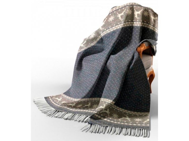 Шерстяной плед Love You. Олени сине-серый