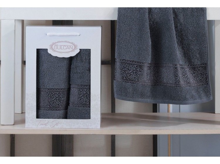 Набор из 2-х махровых полотенец Gulcan. Ornament dark grey