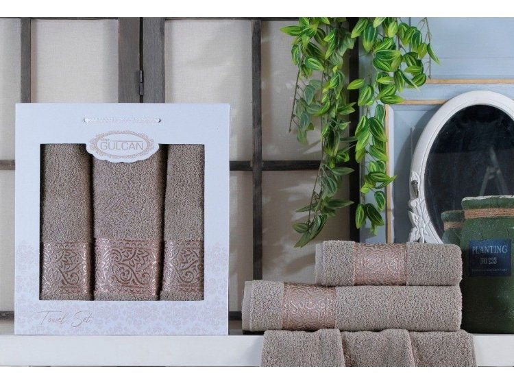 Набор из 3-х махровых полотенец Gulcan. Ornament cappuccino