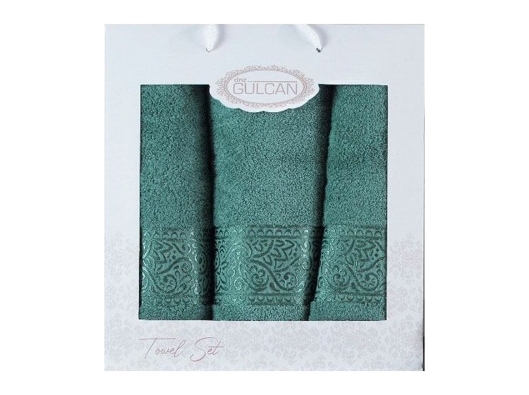 Набор из 3-х махровых полотенец Gulcan. Ornament green