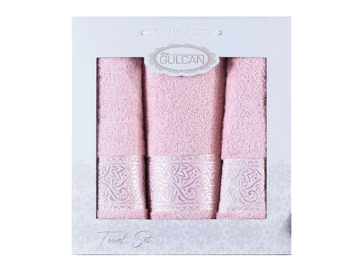 Набор из 3-х махровых полотенец Gulcan. Ornament light pink