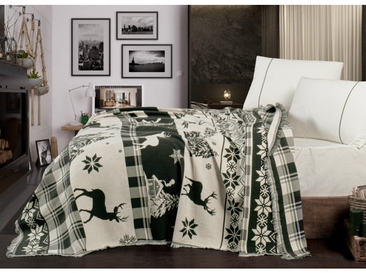 Постельное белье с пледом First Choice. Ранфорс  Deer dark green