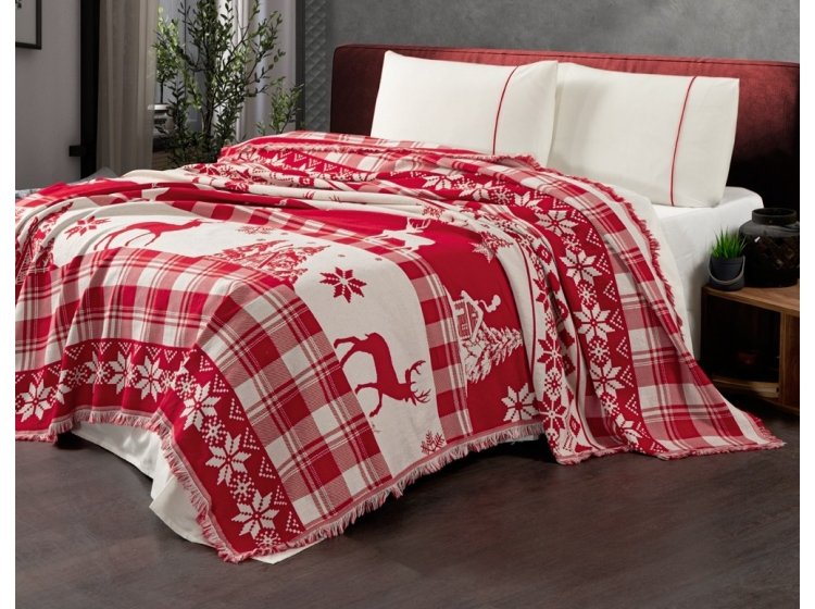 Постельное белье с пледом First Choice. Ранфорс  Deer scarlet