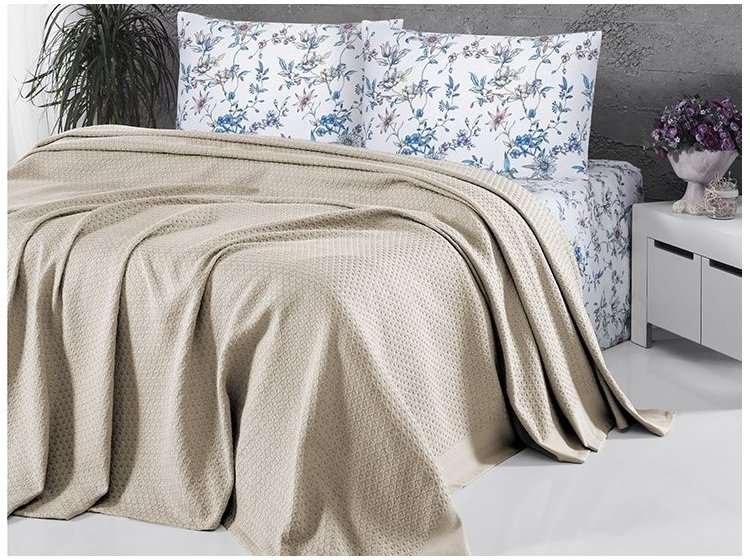 Постельное белье+покрывало First Choice. Ранфорс Deluxe Pike ekru