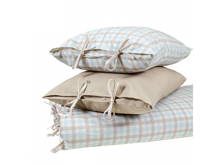 Постельное белье Home Line. Бязь Клітинка кухонна бежево-бирюзового цвета