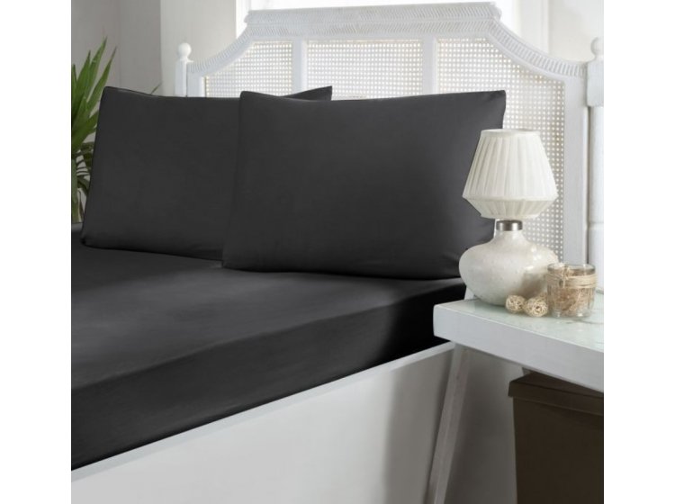 Простынь на резинке с наволочками First Choice. Сатин Anthracite