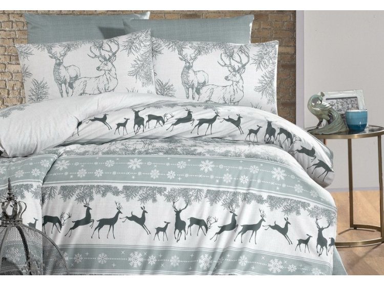 Новогоднее постельное белье First Choice. Ranforce Deer dark green