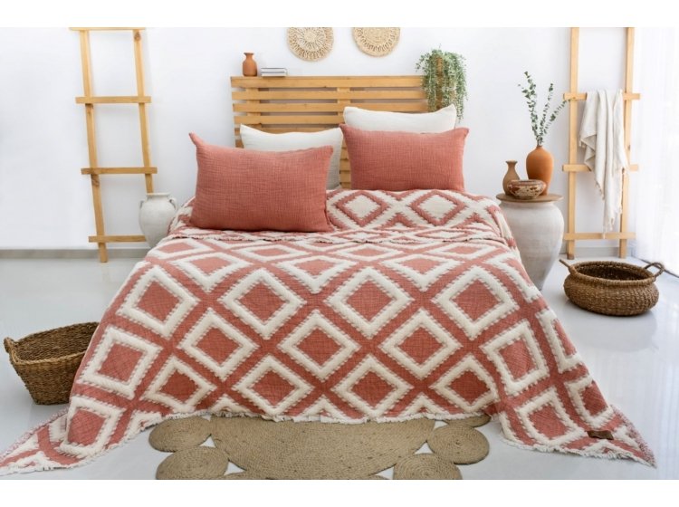 Муслиновое покрывало с наволочками Saheser. Sonia krem-kiremit