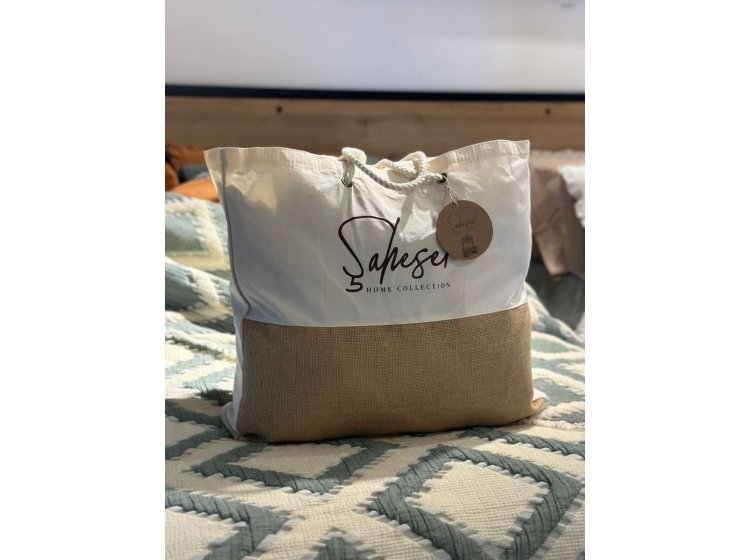 Муслиновое покрывало с наволочками Saheser. Sonia krem-mint. Упаковка