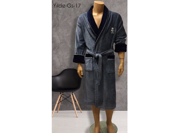 Халат мужской велюровый махровый Gursan. Yildiz-GS-17 Gray