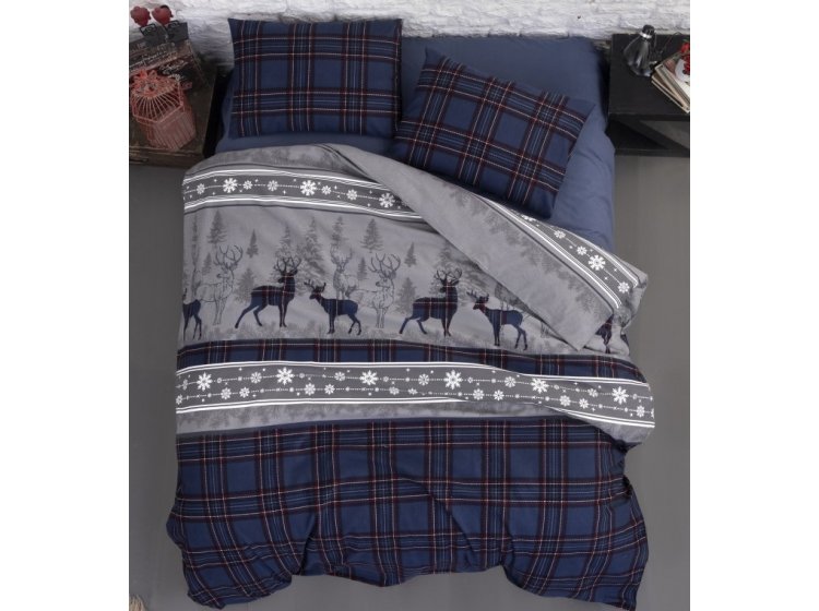 Постельное белье First choice. Фланель HAPPİNESS NAVY BLUE