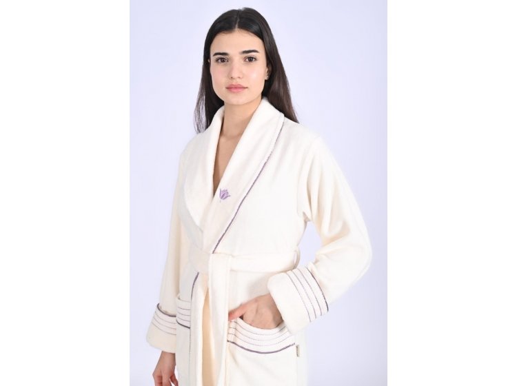 Халат махровый женский с тапочками Nusa. NS 4335 krem