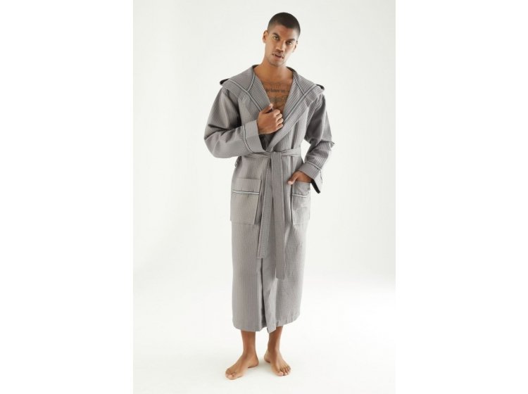 Мужской вафельный халат Nusa. NS 24680 tas серого цвета