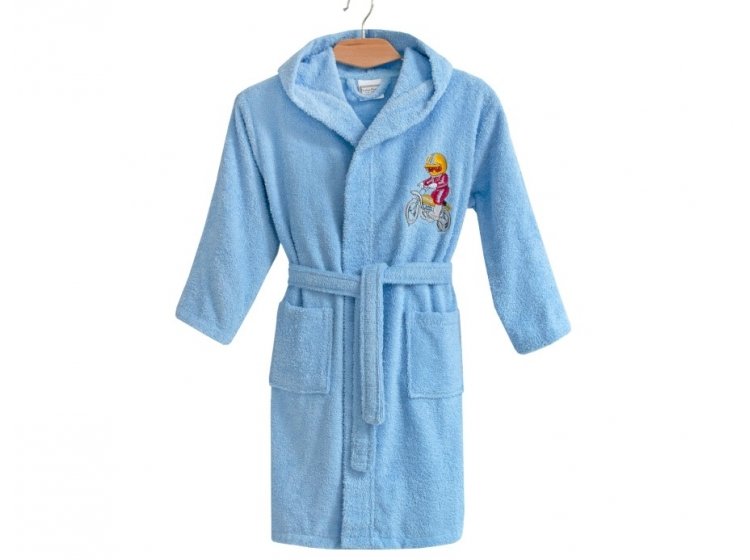 Халат детский махровый Lotus. Train moto голубого цвета