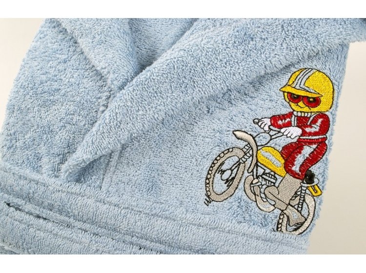Халат детский махровый Lotus. Train moto голубого цвета