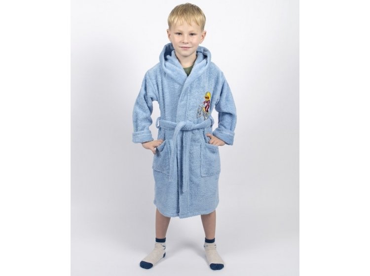 Халат детский махровый Lotus. Train moto голубого цвета