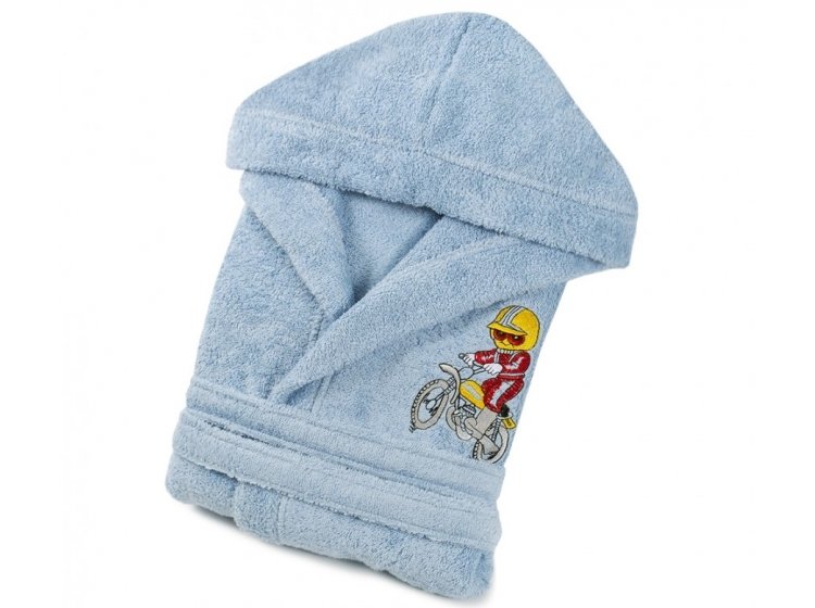 Халат детский махровый Lotus. Train moto голубого цвета