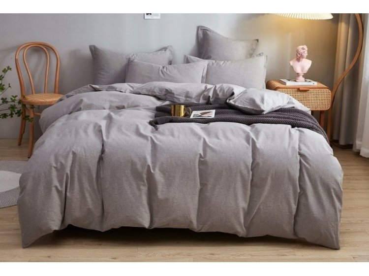 Постельное белье Love you. Вареный хлопок серое