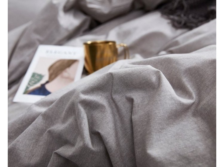 Постельное белье Love you. Вареный хлопок серое