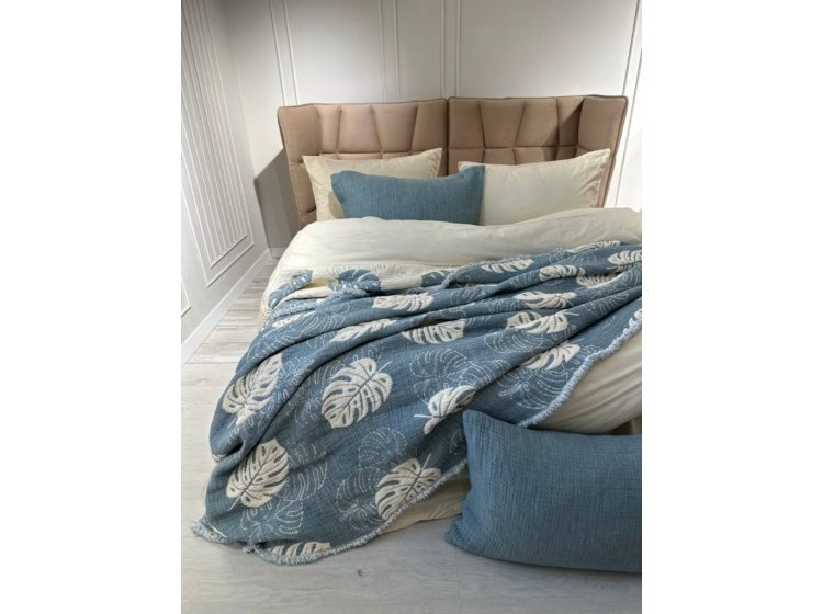 Муслиновое покрывало с наволочками Saheser. Forest mavi
