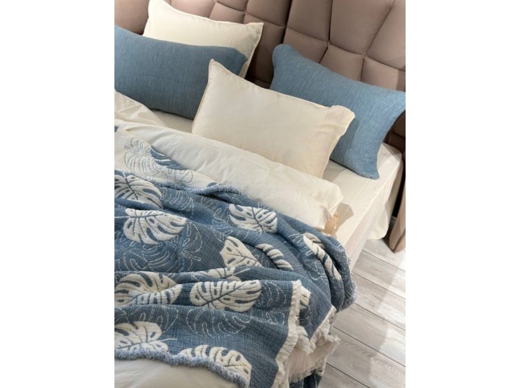 Муслиновое покрывало с наволочками Saheser. Forest mavi