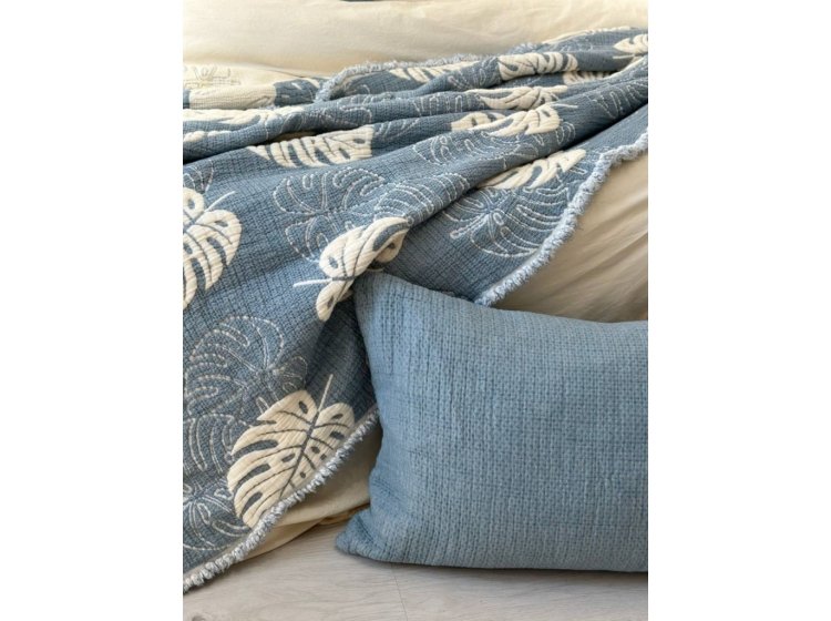 Муслиновое покрывало с наволочками Saheser. Forest mavi