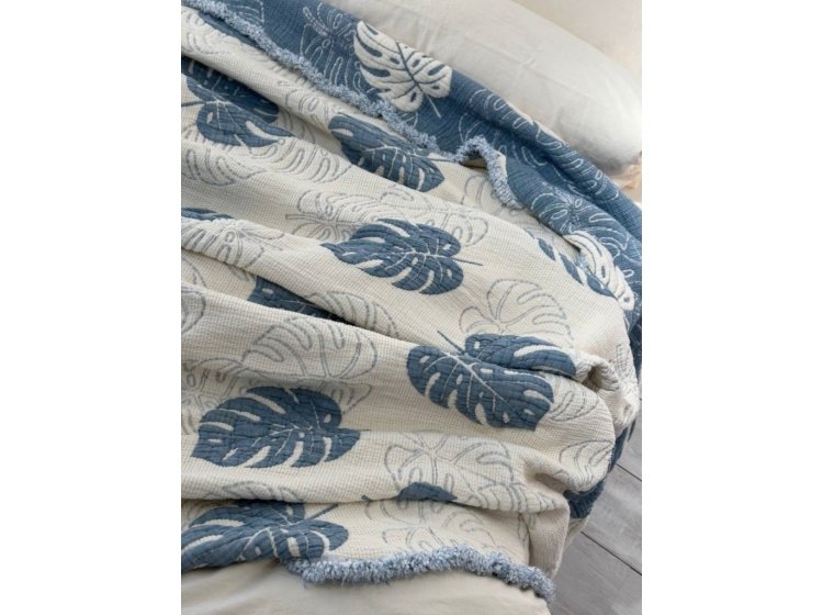 Муслиновое покрывало с наволочками Saheser. Forest mavi