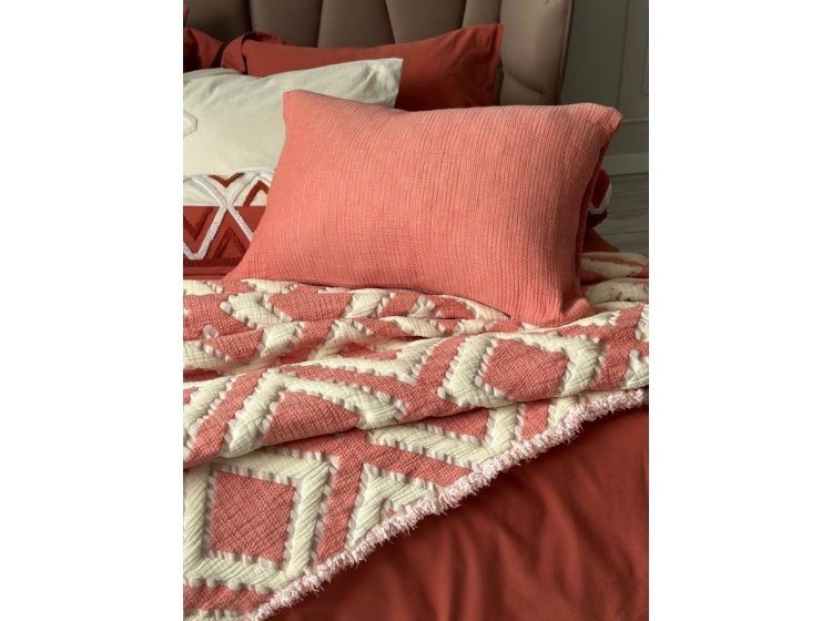 Муслиновое покрывало с наволочками Saheser. Sonia krem-kiremit