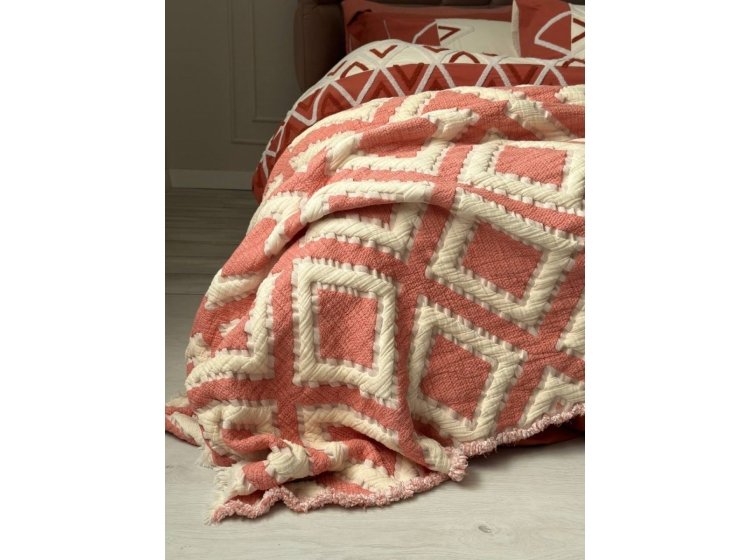 Муслиновое покрывало с наволочками Saheser. Sonia krem-kiremit