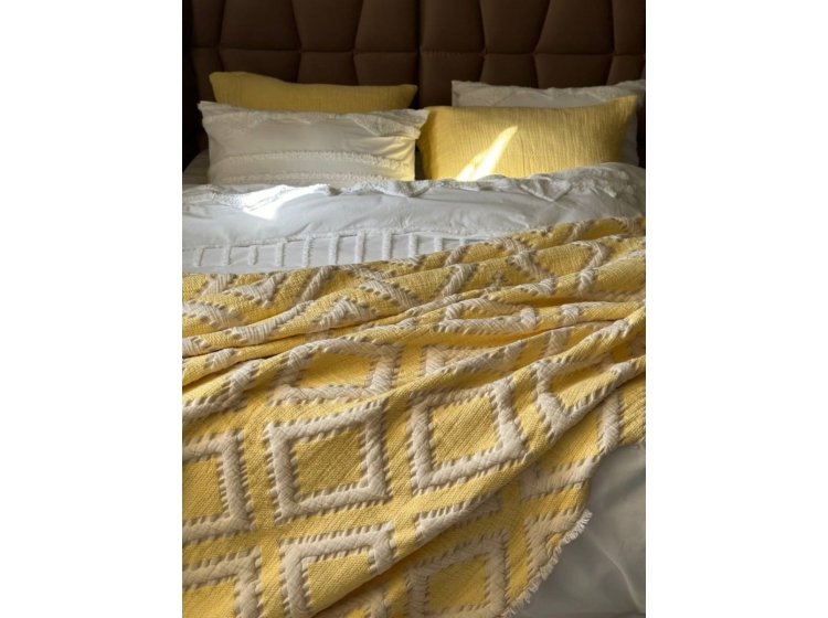 Муслиновое покрывало с наволочками Saheser. Sonia krem-yellow