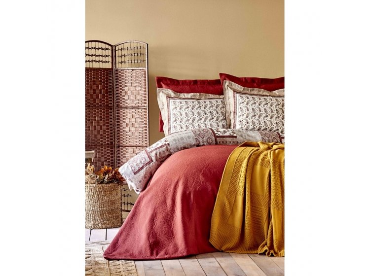 Набор постельное белье Karaca Home. С покрывалом и пледом Maryam bordo