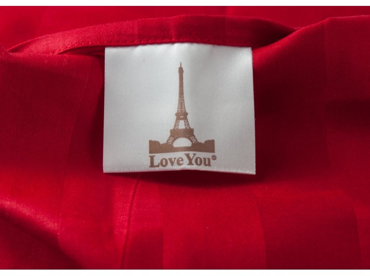 Постельное белье Love you. Красный, страйп сатин бирка
