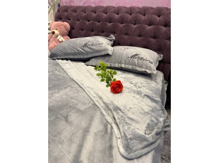 Велюровое постельное белье Koloco. Monica серое