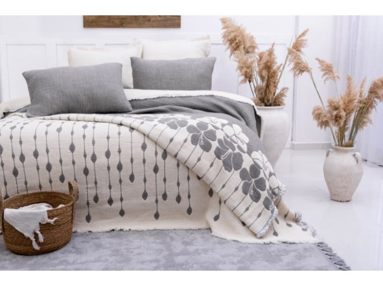 Муслиновое покрывало с наволочками Saheser. Sole Gri